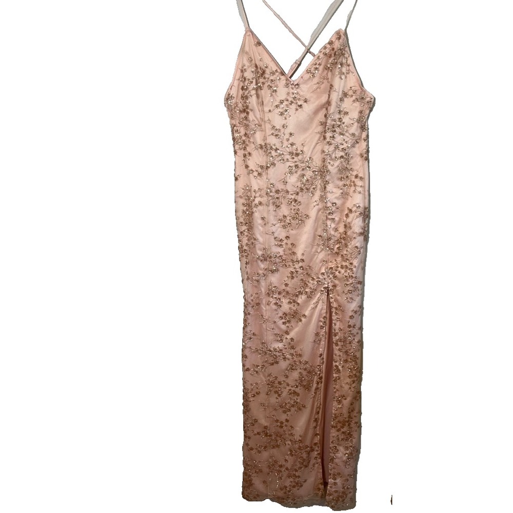 Colorful Sequin Floral Tank Maxi Dress Pink S Feminine Sheer Mesh Fairy Romantic